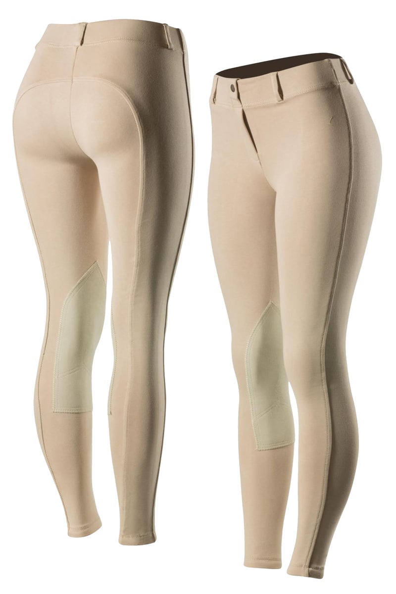 HORZE Ella Women's Horseback English Riding Pull-On Schooling Breeches with ALOS Leather Knee Patches and Belt Loops - Tan - 26 - Image 1